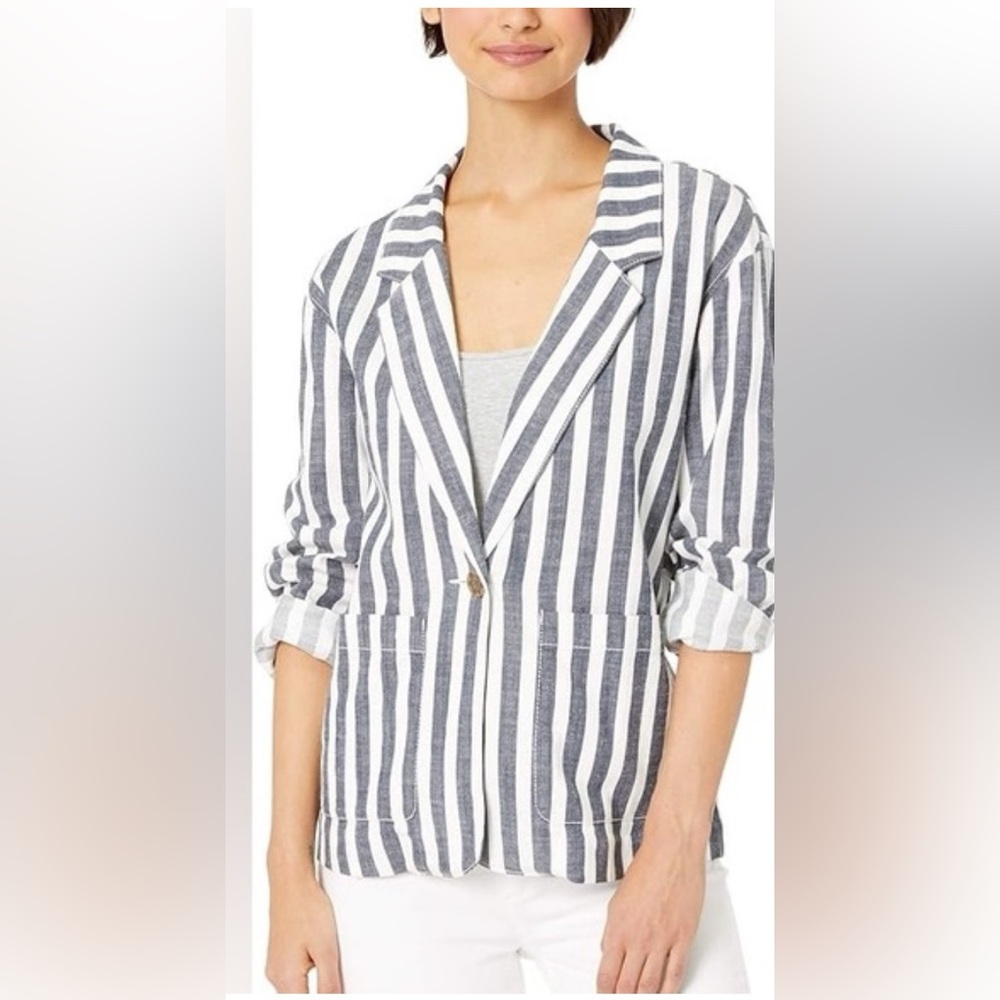 Sanctuary Blue White Striped Blazer Relaxed Fit Coastal Grandmother Small